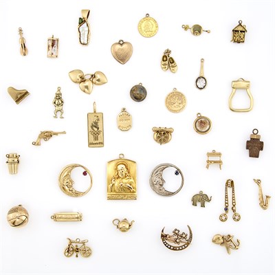 Lot 1205 - Group of Gold, Low Karat Gold and Metal Charms