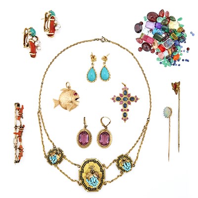 Lot 1191 - Group of Gold, Gold-Filled and Colored Stone Jewelry and Unmounted Stones