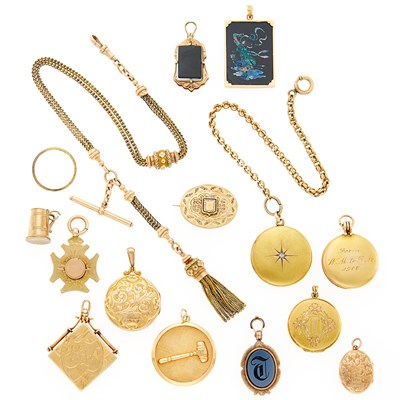 Lot 1193 - Group of Gold, Low Karat Gold and Gold-Filled Charms and Fobs