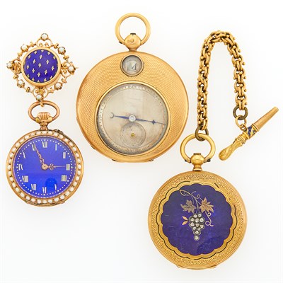 Lot 1181 - Three Gold and Enamel Pocket Watches