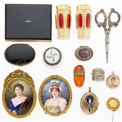 Lot 1301 - Group of Antique and Period Silver, Metal, Hardstone, Enamel and Glass Accessories