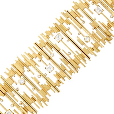 Lot 185 - Wide Gold and Diamond Bracelet