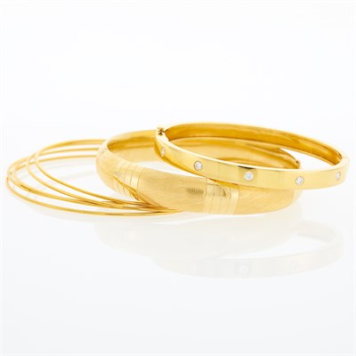 Lot 1270 - Gold and Diamond Bangle Bracelet, Gold Bangle Bracelet and Five Gilt-Metal Bangle Bracelets