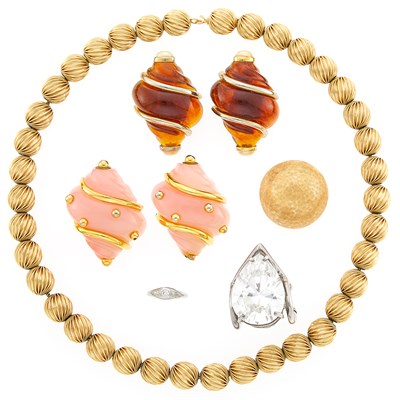 Lot 1066 - Group of Gold, Metal, Diamond and Simulated Stone Jewelry