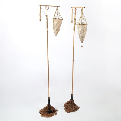 Lot 310 - Pair of Fortuny Silk and Wood Floor Lamps