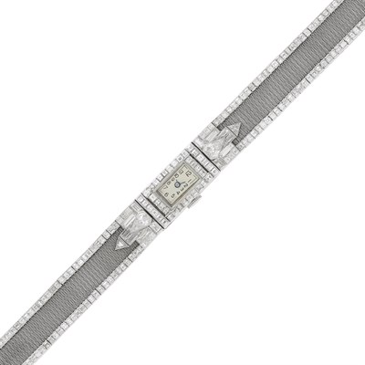 Lot 214 - Platinum and Diamond Mesh Wristwatch