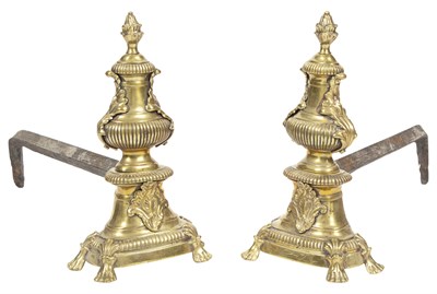 Lot 306 - Pair of Regence Style Brass Andirons Height 13...