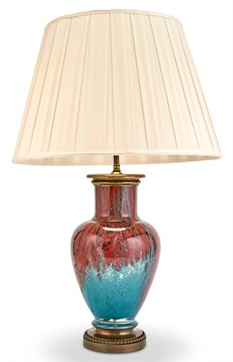 Lot 157 - Turquoise and Maroon Flambe Glass Table Lamp...