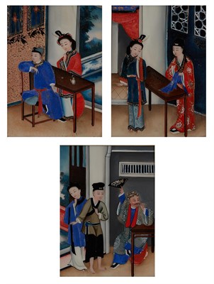Lot 146 - Set of Three Framed Chinese Reverse Paintings on Glass