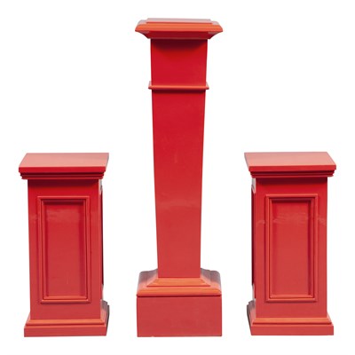 Lot 332 - Group of Three Red Lacquered Pedestals...