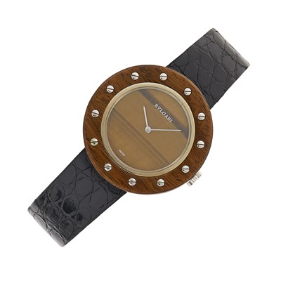 Lot 69 - Bulgari White Gold, Wood and Tiger's Eye Wristwatch