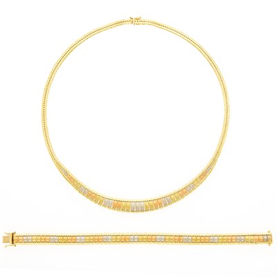 Lot 1233 - Tricolor Gold Necklace and Bracelet
