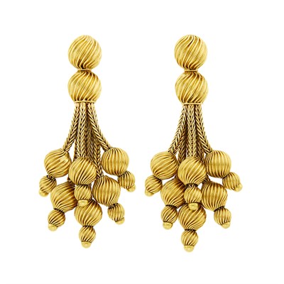 Lot 159 - David Webb Pair of Gold Fringe Pendant-Earclips