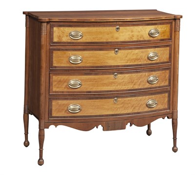 Lot 249 - Federal Maple and Cherry Bowfront Chest of Four Drawers