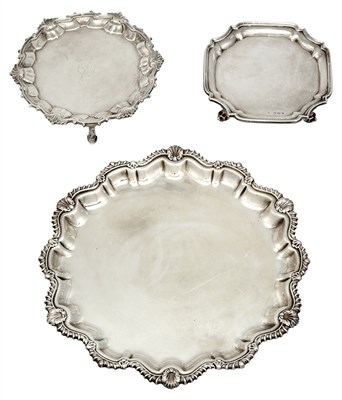 Lot 98 - Three English Sterling Silver Salvers and...