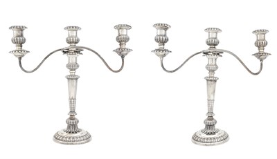Lot 143 - Pair of George III Sterling Silver Three-Light...