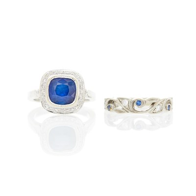 Lot 1102 - White Gold, Sapphire and Diamond Ring and Band Ring