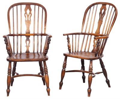 Lot 127 - Seven English Oak Windsor Armchairs Height 43...