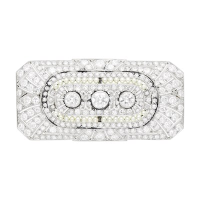 Lot 66 - Platinum, Diamond and Seed Pearl Brooch