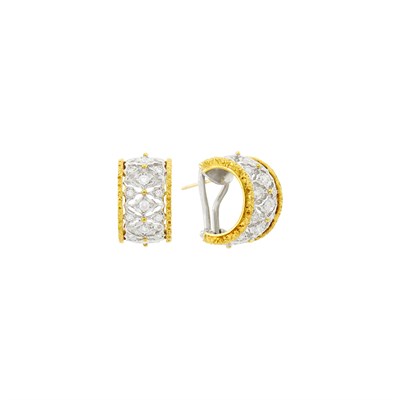 Lot 28 - Mario Buccellati Pair of Two-Color Gold and Diamond Half-Hoop Earrings