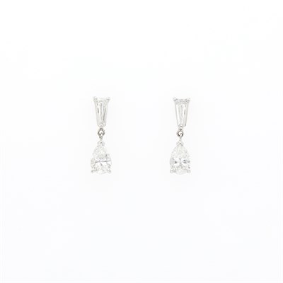 Lot 1192 - Pair of White Gold and Diamond Pendant-Earrings