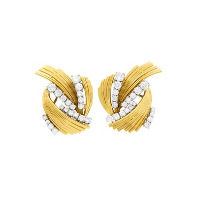Lot 127 - Neiman Marcus Pair of Gold, Platinum and Diamond Spray Earclips, France