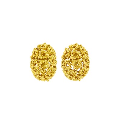 Lot 154 - Tiffany & Co. Pair of Beaded Gold Floret Bombé Earclips