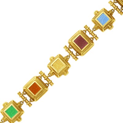 Lot 20 - Gold and Multicolored Glass Intaglio Bracelet
