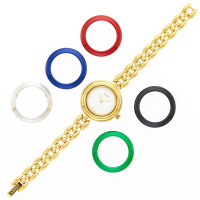 Lot 21 - Gucci Gilt-Metal Wristwatch with Interchangeable Bezels