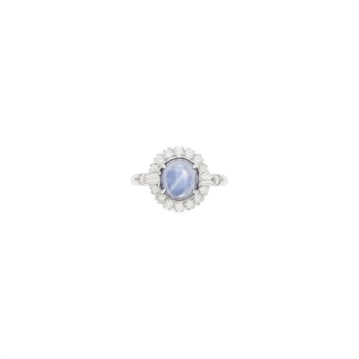 Lot 1169 - Platinum, Star Sapphire and Diamond Ring