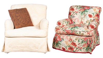 Lot 335 - Floral Upholstered Swivel Club Chair Height 32...