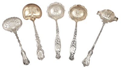 Lot 8 - Five American Sterling Silver Soup Ladles...