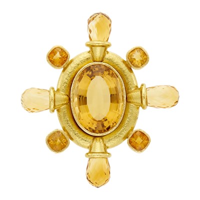 Lot 2 - Elizabeth Locke Hammered Gold and Citrine Clip-Brooch