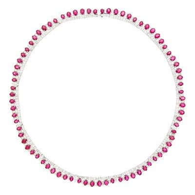 Lot 119 - White Gold, Ruby and Diamond Necklace