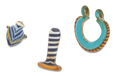 Lot 2 - Egyptian Glass Earring, Ear Flare and Heart Amulet
