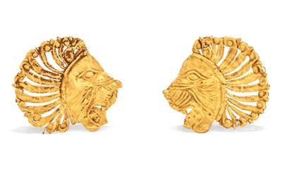 Lot 10 - Two Achamenid Gold Lion-Headed Appliques