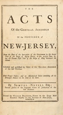 Lot 242 - [NEW JERSEY] NEVILL, SAMUEL. The Acts of the...