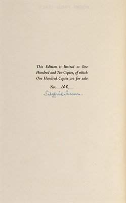 Lot 285 - SASSOON, SIEGFRIED Poems from Italy, Verses...