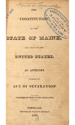 Lot 177 - [MAINE] The Constitution of the State of Maine,...