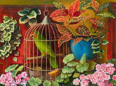 Lot 135 - Elena Climent Mexican, b. 1955 Parrot in...