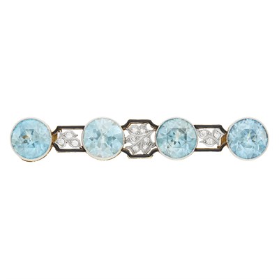Lot 77 - Gold, Platinum, Blue Zircon, Diamond and Black Enamel Bar Pendant-Brooch