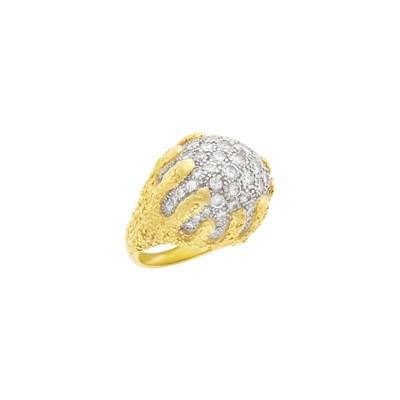 Lot 121 - Two-Color Gold and Diamond Dome Ring