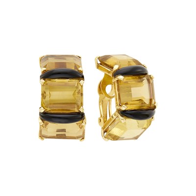 Lot 172 - Pair of Gold, Citrine and Black Onyx Half-Hoop Earclips