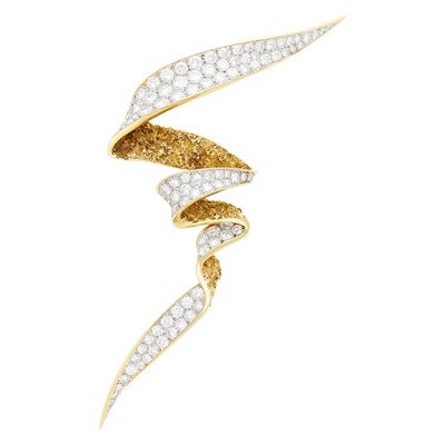 Lot 54 - Sterlé Gold, Platinum and Diamond Ribbon Brooch, France