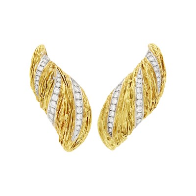 Lot 55 - Boris Lebeau Pair of Two-Color Gold and Diamond Earclips