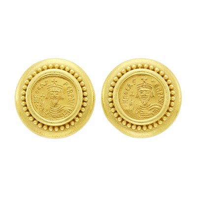 Lot 7 - Elizabeth Locke Pair of Hammered Gold and Gold Coin Earclips