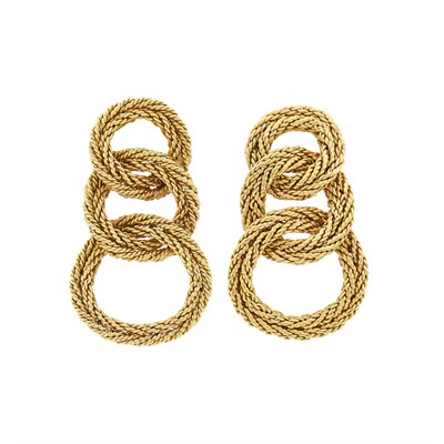 Lot 165 - Tiffany & Co. Pair of Braided Gold Circle Link Earclips