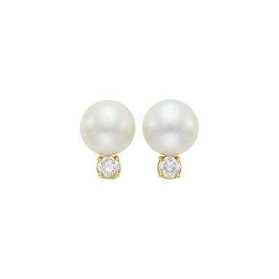 Lot 106 - Pair of Gold, South Sea Cultured Pearl and Diamond Earclips