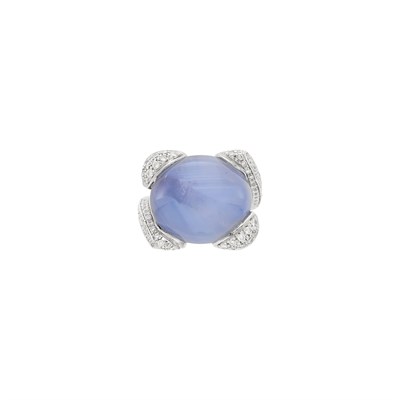 Lot 70 - White Gold, Star Sapphire and Diamond Ring