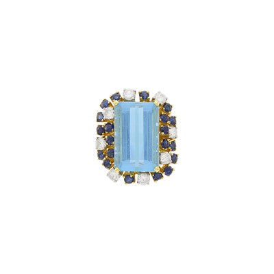 Lot 13 - Gold, Platinum, Aquamarine, Sapphire and Diamond Ring